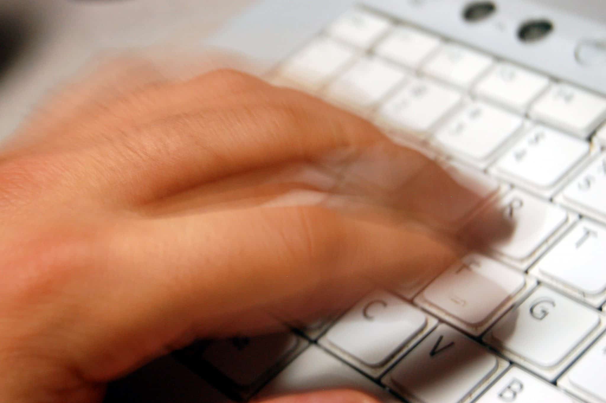 Keyboard typing, computer, technology, office work, digital device.