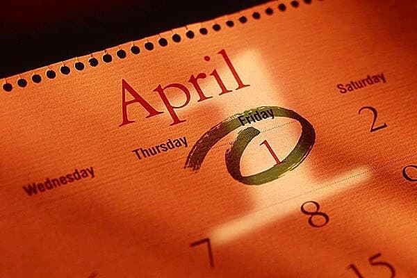 April calendar page highlighting Friday the 1st and Saturday the 2nd.
