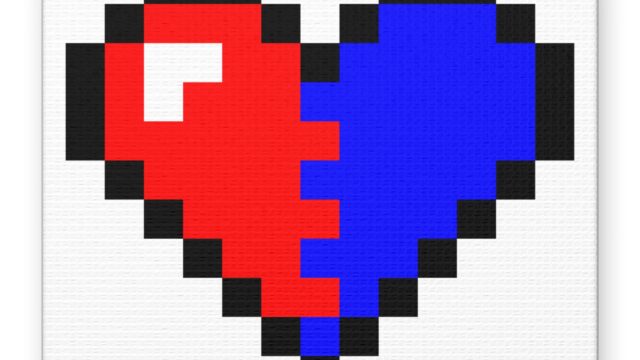 Beating As One | Pixel Split Heart Canvas