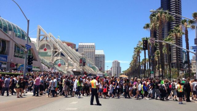 A sea of geeks ebb and flow across the streets of San Diego.