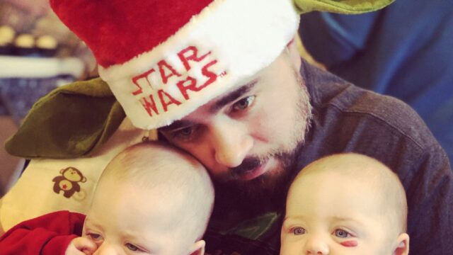Gratuitous uncle with his twin nieces holiday picture…